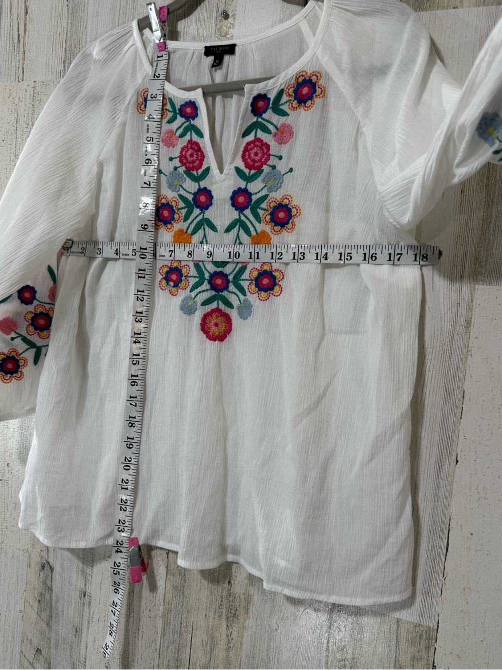 Talbots White Embroidered Peasant Top with Bright Florals - Picture 6 of 12